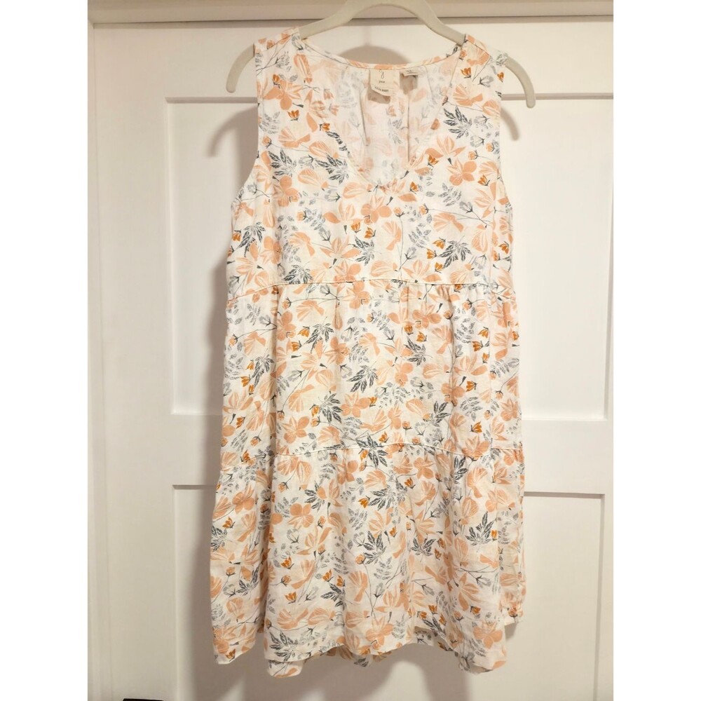 Joie 100% Linen Floral Tiered Babydoll Mini Dress Size Small V-Neck Boho EUC